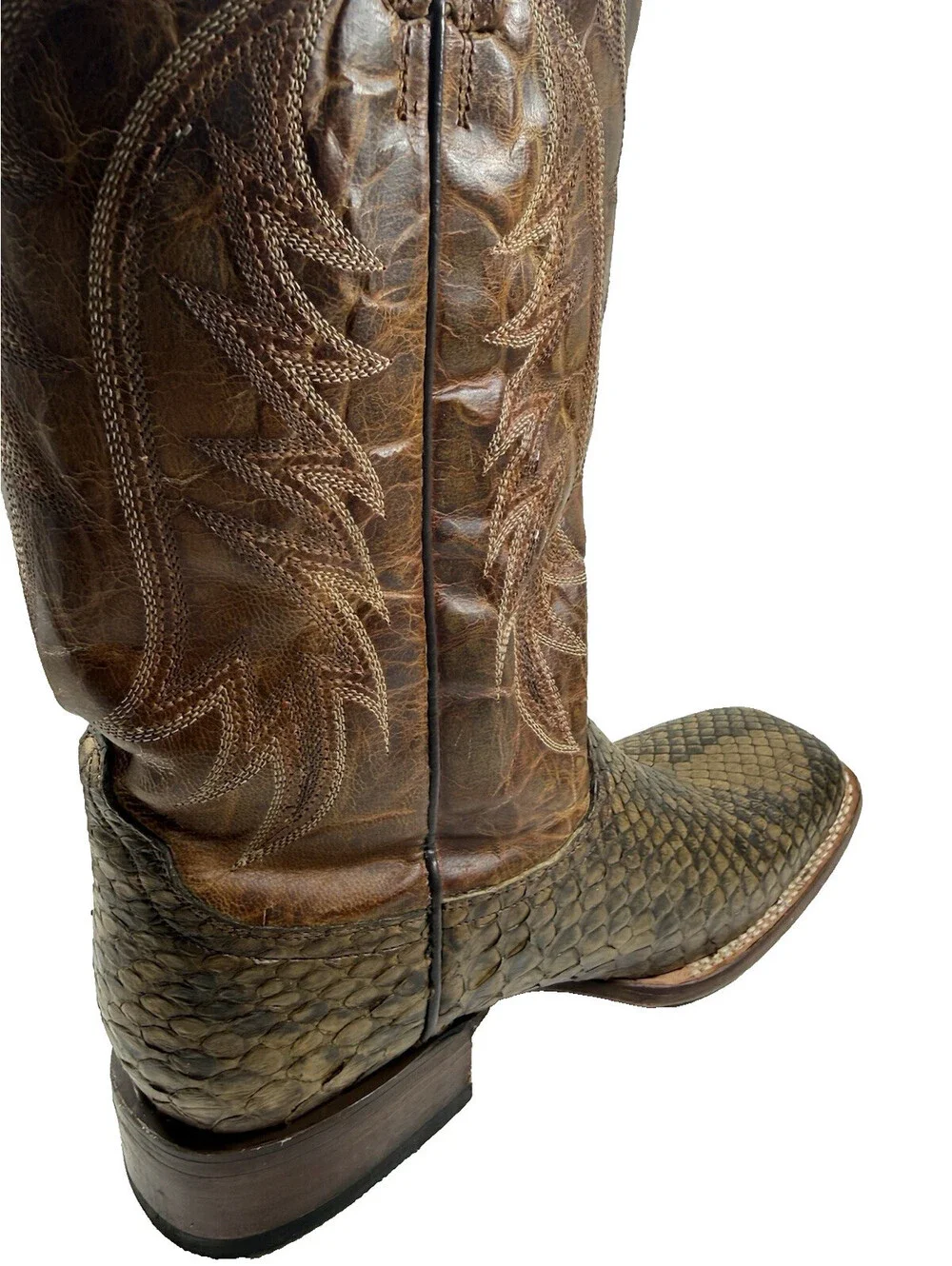 Stetson Men’s Western Cowboy Boots 8.5 Exotic Python Leather Brown Pre Owned